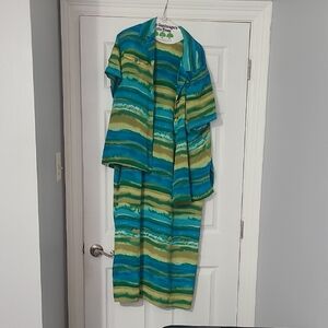 Spenser Jeremy Green and Teal Striped Women's Dress Set